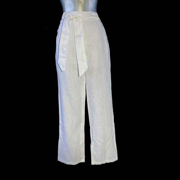 Peck & Peck Pants - NWT PECK PECK Pants XL White Linen Resort Hi Waist Belt Pocket Business Vacation